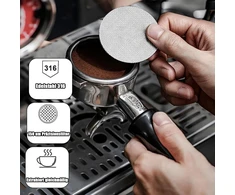 Qzkjqdd Puck Screen 58 mm, kavos priedai su traukimo forma, portafiltro priedai, 1,7 mm storio, 150 μm 316 nerūdijantis plienas, daugkartinio naudojimo, tikslus maltos kavos užpildymas, nerūdijantis, skirtas 58 mm