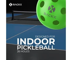 Rackx Pickleball Dot26 kamuoliukai – aukščiausios kokybės, specialiai skirti žaidimams patalpose – 26 skylutės – 4 vnt. pakuotė