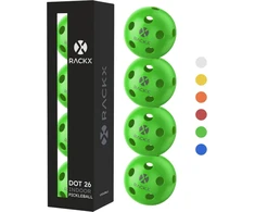 Rackx Pickleball Dot26 kamuoliukai – aukščiausios kokybės, specialiai skirti žaidimams patalpose – 26 skylutės – 4 vnt. pakuotė