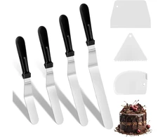 Rafiyu 7 spatulių rinkinys, 4 glaisto mentelės ir 3 plastikiniai tešlos grandikliai, kampuota paletė tortams iš nerūdijančio plieno, torto mentelė kremui tepti ir tortams, pyragams dekoruoti (15 cm, 20 cm, 25 cm, 30 cm)