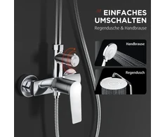 Rainsworth dušo sistema su chromo detalėmis, lietaus dušas su žalvario detalėmis, 25 cm lietaus dušas, 3 srovių tipų dušo galvutė, pilnas dušo komplektas, dušo rinkinys