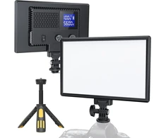 Raleno led vaizdo kamera, įmontuoti įkraunami akumuliatoriai, 3200 k - 5600 k reguliuojamas dviejų atspalvių ir ryškumo cri95+, itin plona vaizdo kamera su lcd ekranu kūdikiams, „youtube“, interviu, portretams