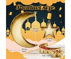 Ramadano Eid Mubarak desertų padėklas, musulmonų Ramadano serviravimo padėklas, mėnulio ir žvaigždės pyragaičių padėklas, islamiški desertų padėklai, užkandžių, serviravimo padėklas, maisto laikymo konteineris, auksinis, 2 vnt.