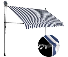 Rankinė ištraukiama markizė su LED, mėlyna ir balta, 300cm