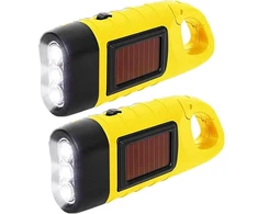 Rankinis įkraunamas led žibintuvėlis, 2 vnt. saulės energija įkraunamas led žibintuvėlis, rankinis žibintuvėlis, vandeniui atsparus žibintuvėlis, avarinis žibintas, skirtas laukui, nešiojamos stovyklavimo lempos su karabinu (geltonas)