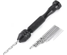 Rankinis rotacinis grąžtas, 0,3–3,6 mm griebtuvas + 10 mini mikro grąžtų, greitapjovio plieno mini rankinis grąžtas, modelinis grąžtas Pcb amatams, papuošalams, laikrodžiams