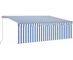Rankiniu būdu ištraukiama markizė, mėlyna ir balta, 4x3m