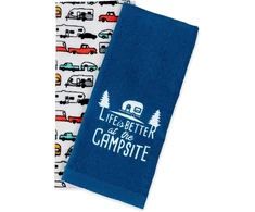 Rankšluostis Camco Life is Better at The Campsite Rv arbatinių rankšluosčių rinkinys - puikiai tinka rankoms ir indams džiovinti - rinkinį sudaro (2) rankšluosčiai - 68 x 40 cm (53301)