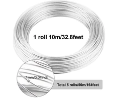 Rankų darbo viela, 1 mm x 50 m, sidabrinė viela, viela rankdarbiams, viela papuošalams, aliuminio viela, rišimo viela, minkšta ir lanksti viela, nerūdijanti viela papuošalų gamybai