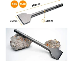 Ranseners Sds-max plytelių kaltų rinkinys iš 2 dalių, platus kastuvo formos kaltas 300 x 75 mm, pagamintas iš itin grūdinto plieno