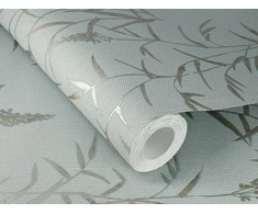 Rasch Deco Style 312942 flizelininiai tapetai su tekstūruotu fonu mėlyna spalva ir botaniniu raštu aukso rudos spalvos
