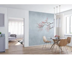 Rasch tapetai 362800 - fototapetai ant neaustinės medžiagos su vyšnios žiedo šakele su rožiniais, rudais ir pilkai mėlynais žiedais iš kolekcijos Magicwalls - 3,00 m x 2,65 m (i x P)