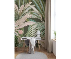 Rasch tapetai 590159 – fototapetai ant neaustinės medžiagos su palmėmis ir bananų lapais žalios ir smėlio spalvos iš kolekcijos Magicwalls – 3,00 m x 2,50 m (ilgis x plotis)