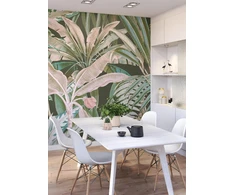 Rasch tapetai 590159 – fototapetai ant neaustinės medžiagos su palmėmis ir bananų lapais žalios ir smėlio spalvos iš kolekcijos Magicwalls – 3,00 m x 2,50 m (ilgis x plotis)