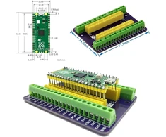 Raspberry Pi Pico su Gpio išplėtimo plokšte ir Micro Usb kabeliu
