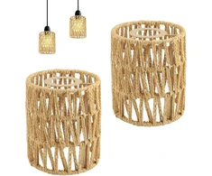 Pakabinamas šviestuvas Rataninis gaubtas Ryan Pieces, skersmuo 12 cm, pakabinamo šviestuvo gaubtas, boho stiliaus, skirtas lubiniams šviestuvams, pakabinamiems šviestuvams, toršerams, pakabinamiems gaubtams (a 15 cm)