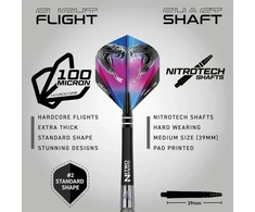 Raudona Dragon Peter Wright Snakebite Euro 11 Element: 20g arba 24g volframo smigiai su plunksnomis ir kotais