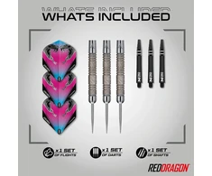 Raudona Dragon Peter Wright Snakebite Euro 11 Element: 20g arba 24g volframo smigiai su plunksnomis ir kotais