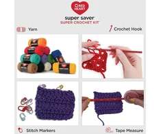 Raudona Heart Super Saver Super Yarn nėrimo rinkinys su priedais mezgimui, nėrimui, rankdarbiams ir amigurumi projektams