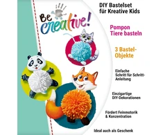 Ravensburger Becreative Pompom Animals - kūrybinis rinkinys vaikams nuo 6 metų, pomponai mergaitėms ir berniukams - 18429 - dovanos gimtadieniui, dekoravimo "pasidaryk pats"