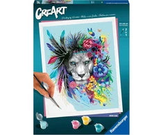 Ravensburger Creart 20130 Boho Lion paveikslas pagal skaičius suaugusiems, „pasidaryk pats“ paveikslų rinkinys su teptuku ir akriliniais dažais, dovana moterims ir vyrams, paveikslas suaugusiems