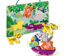 Ravensburger Play + 34017 sensorinis ir magnetinis medinis galvosūkis: džiunglėse – žaislas kūdikiams nuo 1 metų – prancūziška versija