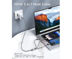 Raviad 100 W usb c į multi usb trumpas kabelis [50 cm] 3-in-1 įkrovimo kabelis su e-mark lustu greito įkrovimo kabelis usb c į usbc [100w] + micro [10w] + lightning [27w], skirtas iphone 15/14, galaxy s24/s23