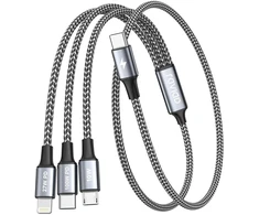 Raviad 100 W usb c į multi usb trumpas kabelis [50 cm] 3-in-1 įkrovimo kabelis su e-mark lustu greito įkrovimo kabelis usb c į usbc [100w] + micro [10w] + lightning [27w], skirtas iphone 15/14, galaxy s24/s23