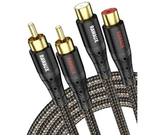 Rawaux 2 rca prailginimo laidas, 2 x rca kištukas į 2 x rca lizdą, 24 k paauksuotas stereo audio kabelis kolonėlėms, stiprintuvams, namų kinui ir televizoriui (3 m, juodas)