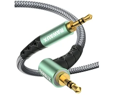 Rawaux Aux laidas 90 laipsnių Jack laidas 3.5 mm Jack į 3.5 mm Jack audio laidas stačiu kampu nuo vyriško iki vyriško ausinių laidas ausinėms, planšetiniam kompiuteriui, nešiojamam kompiuteriui, automobiliui, telefonams, garsiakalbiams (2 m)