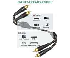 Rawaux rca audio kabelis 2 m, 2 x rca male į 2 x rca male stereo audio žemų dažnių garsiakalbio kabelis hifi 2 rca kabelis paauksuotas pintas skirtas namų kinui, televizoriui, stiprintuvui, hi-fi sistemoms