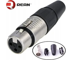 Rc3f Xlr (cannon) moteriška jungtis f 3 kontaktų juoda, sidabruoti rean kontaktai