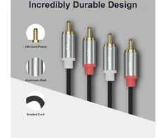 Rca garso kabelis 1.3m: 2x Rca į 2x Rca, stiprintuvams, namų kino sistemoms