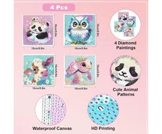 Realjoy 4 dalių deimantų tapybos rinkinys vaikams, 15 x 15 cm deimantų tapybos paveikslėliai vaikams nuo 6 7 8 9 10 11 12 metų, pasidaryk pats mozaikos rinkinys panda vėžlys pelėda karvė, kalėdos, sienų dekoracijos