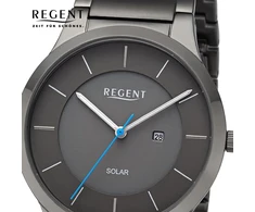 Regent Ba726 vyriškas solarinis laikrodis, metalinis dirželis, skersmuo 39 mm, pilka, tamsiai pilka/tamsiai pilka, apyrankė