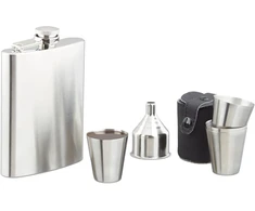 Relaxdays 7 dalių nerūdijančio plieno kolbos rinkinys, 200 ml kolba su piltuvėliu ir 4 puodeliais stovyklavimui ir festivaliams, sidabrinis