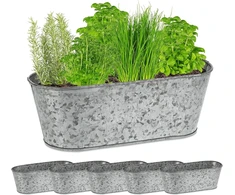Relaxdays Cinko Vonia, Galvanizuoti Augalų Dubenys, Ovalūs Geležiniai Kubilai Lauke, A x P x G: 11 x 30.5 x 13.5 cm, Sidabrinė