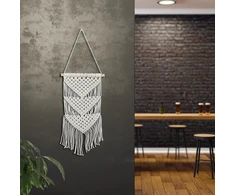 Relaxdays macrame sienos dekoracija, rankų darbo, boho stiliaus, 70 cm aukščio x 25,5 cm pločio, medvilnė ir medis, kreminė