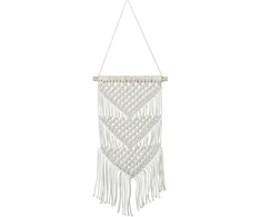 Relaxdays macrame sienos dekoracija, rankų darbo, boho stiliaus, 70 cm aukščio x 25,5 cm pločio, medvilnė ir medis, kreminė