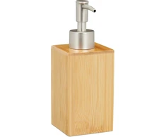 Relaxdays muilo dozatorius, daugkartinis, dozatorius su pompa, bambukas ir plastikas, 200 ml, skysto muilo dozatorius, vonios kambarys, natūralus/sidabrinis, 1 vnt.
