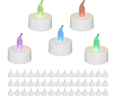 Relaxdays spalvą keičiančios Led arbatinės žvakutės, 50 vnt., elektrinės žvakės be liepsnos, a x sk 4,5 x 3,5 cm, baltas plastikas