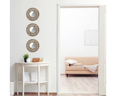 Relaxdays veidrodžių rinkinys iš 3, apvalūs dekoratyviniai veidrodžiai, skersmuo 25 cm, svetainei, miegamajam, prieškambariui, dekoratyvinis veidrodis, vintažinis, aukso-juodas