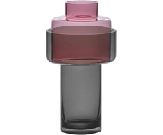 Remember aura violetinė stiklinė vaza su 2 stikliniais korpusais, 31 cm aukščio, 17 cm skersmens, moderni stiklinė vaza