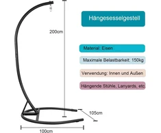 Remixori pakabinamo krėslo rėmas, pakabinamas krėslas su rėmu, maksimali apkrova 150 kg, skirtas naudoti viduje ir lauke, sodui, juodas (tik pakabinamo krėslo rėmas)