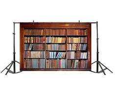 Renaiss 2.7 x 1.8 m retro bibliotekos knygų spintos fonas fotografijai, vintažinių knygų krūva, klasikinės knygos, studentų, vaikų, suaugusiųjų portretų fotografavimo foto studijos rekvizitai