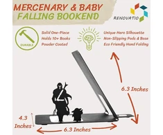 Renovatio metalinis knygų laikiklis Mercenary and Baby Cute, dekoratyviniai unikalūs geeky anime knygų laikikliai, juodas metalinis knygų laikiklis biurui ir namams, šaunus knygų atrama