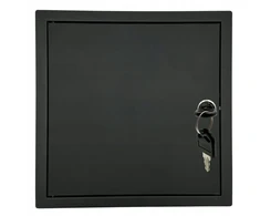 Revizinės durelės 40x40 metalinės juodos spalvos su raktu