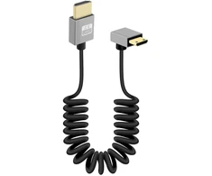 Riieyoca 4k mini hdmi į hdmi trumpas spiralinis kabelis, 90 laipsnių žemyn kampu 18 gbps didelės spartos hdmi2.0 palaiko 4k @ 60 hz, suderinamas su vaizdo kamera, monitoriumi (žemyn)