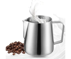 Riisoyu Pieno ąsotis, nerūdijantis plienas, 400 ml, 12 fl.oz. Pieno ąsotis su matavimo žyme, 304 nerūdijantis plienas, Pieno ąsotėlis kapučino ir latte kavai, grietinėlės pieno plakiklio ąsotis