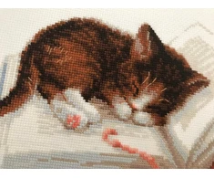 Riolis kryželiu siuvinėjimo rinkinys „kačiukas ant knygos“, medvilnė, įvairiaspalvis, 30 x 24 cm